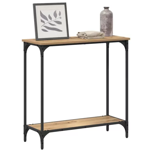 Konzolasztal polcokkal kézműves tölgy 75 x 30.5 x 75 cm Faanyag