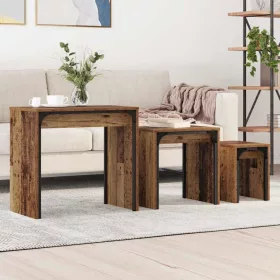   Fészkelt Kávézó Asztal 3 pcs Régi fa 60 x 35 x 56 cm Faanyag