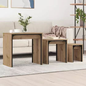   Fészkelt Kávézó Asztal 3 pcs kézműves tölgy 60 x 35 x 56 cm