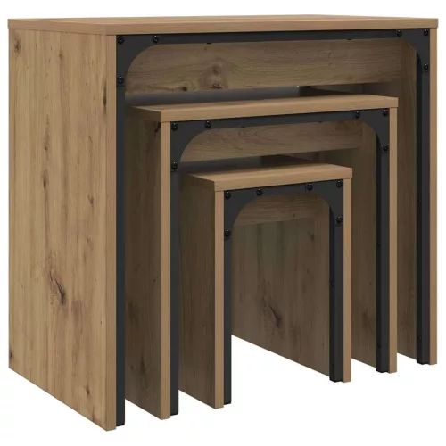 Fészkelt Kávézó Asztal 3 pcs kézműves tölgy 60 x 35 x 56 cm