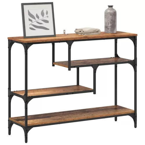 Konzolasztal polcokkal Régi fa 100 x 30 x 75 cm Faanyag