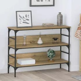   Konzolasztal polcokkal kézműves tölgy 100 x 32 x 75 cm Faanyag