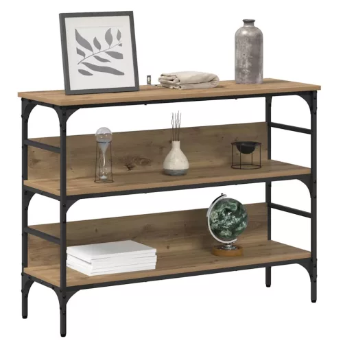 Konzolasztal polcokkal kézműves tölgy 100 x 32 x 75 cm Faanyag