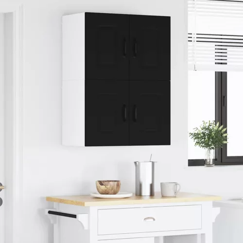 Fali konyhaszekrény polcokkal Fekete 60 x 31 x 40 cm Faanyag