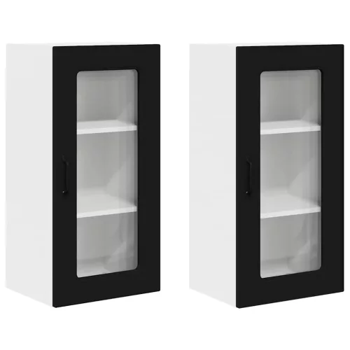 Fali konyhaszekrény 2 pcs Fekete 40 x 31 x 80 cm Faanyag