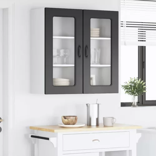 Fali konyhaszekrény 2 pcs Fekete 40 x 31 x 80 cm Faanyag