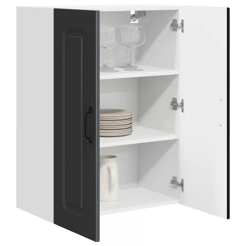 Fali konyhaszekrény polcokkal Fekete 60 x 31 x 80 cm Faanyag