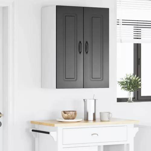Fali konyhaszekrény polcokkal Fekete 60 x 31 x 80 cm Faanyag