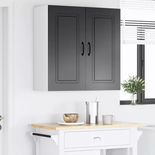 Fali konyhaszekrény polcokkal Fekete 80 x 31 x 80 cm Faanyag