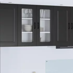   Fali konyhaszekrény polcokkal Fekete 80 x 31 x 80 cm Faanyag