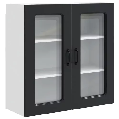Fali konyhaszekrény polcokkal Fekete 80 x 31 x 80 cm Faanyag