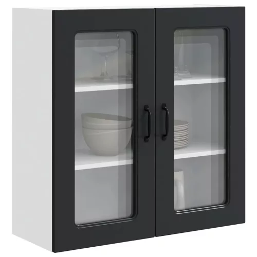 Fali konyhaszekrény polcokkal Fekete 80 x 31 x 80 cm Faanyag
