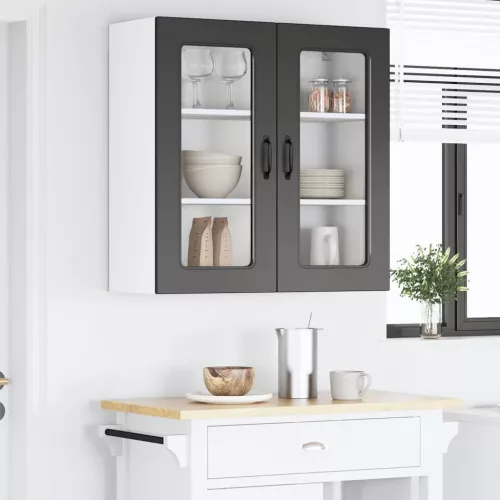 Fali konyhaszekrény polcokkal Fekete 80 x 31 x 80 cm Faanyag