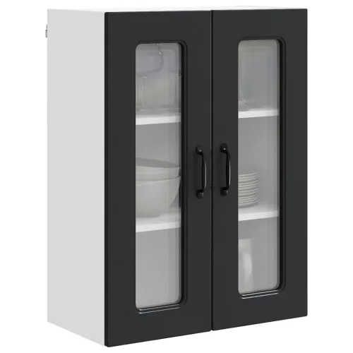Fali konyhaszekrény polcokkal Fekete 60 x 31 x 80 cm Faanyag