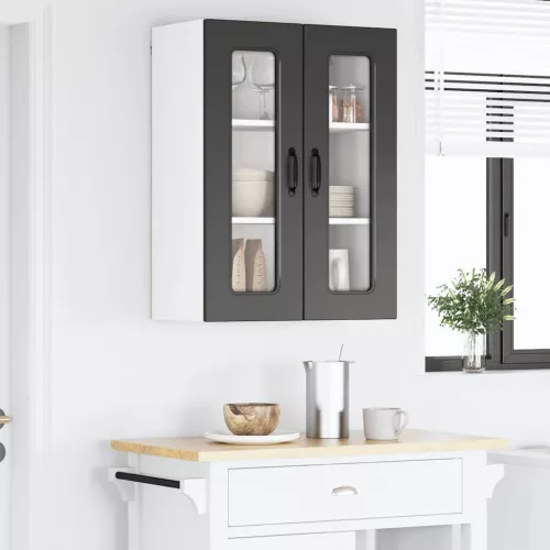 Fali konyhaszekrény polcokkal Fekete 60 x 31 x 80 cm Faanyag