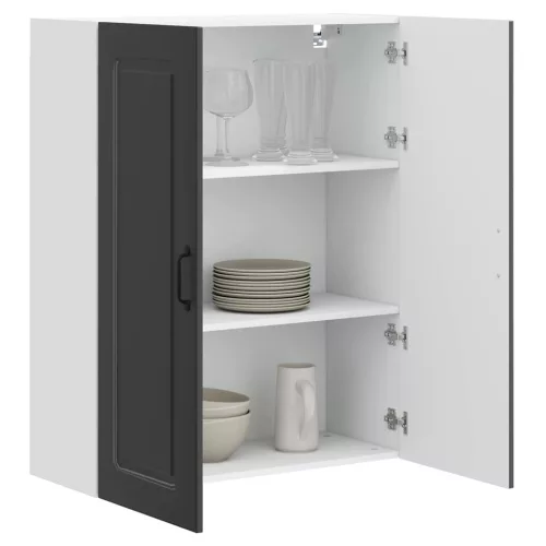 Fali konyhaszekrény polcokkal Fekete 80 x 31 x 100 cm Faanyag
