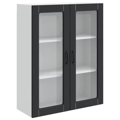 Fali konyhaszekrény polcokkal Fekete 80 x 31 x 100 cm Faanyag