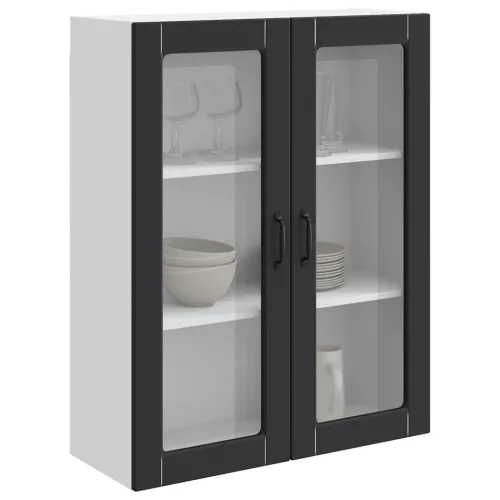 Fali konyhaszekrény polcokkal Fekete 80 x 31 x 100 cm Faanyag