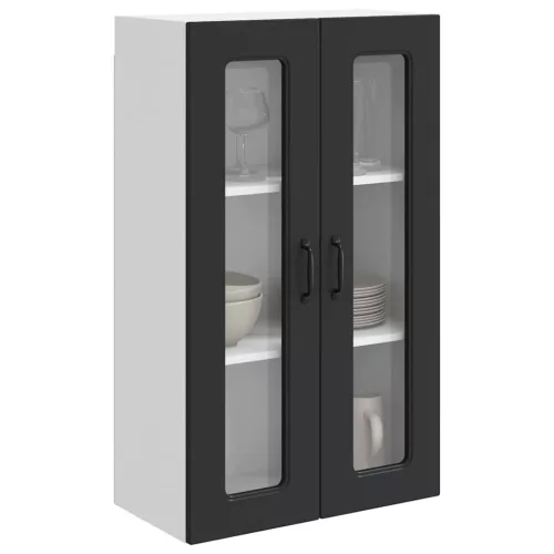 Fali konyhaszekrény polcokkal Fekete 60 x 31 x 100 cm Faanyag