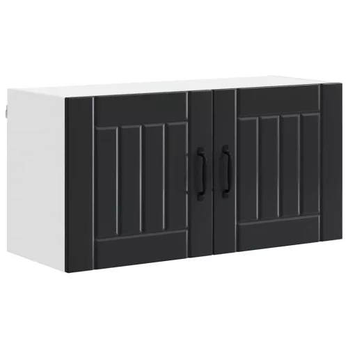 Fali konyhaszekrény polcokkal Fekete 80 x 31 x 40 cm Faanyag
