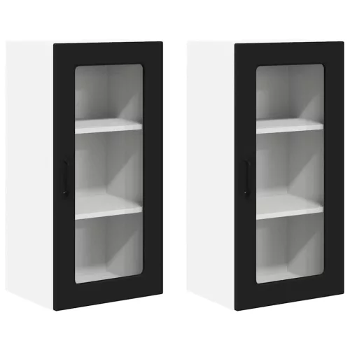 Fali konyhaszekrény 2 pcs Fekete 40 x 31 x 80 cm Faanyag