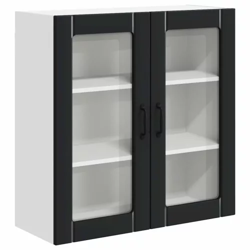 Fali konyhaszekrény polcokkal Fekete 80 x 31 x 80 cm Faanyag