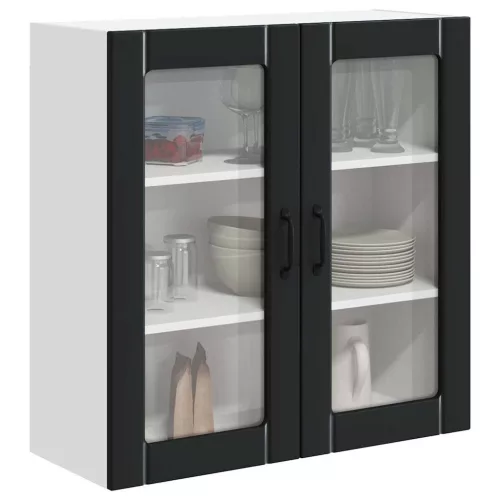 Fali konyhaszekrény polcokkal Fekete 80 x 31 x 80 cm Faanyag