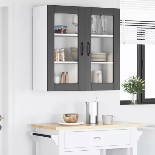 Fali konyhaszekrény polcokkal Fekete 80 x 31 x 80 cm Faanyag
