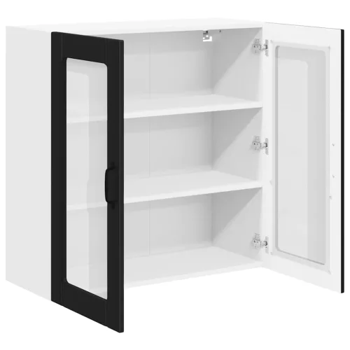 Fali konyhaszekrény polcokkal Fekete 80 x 31 x 80 cm Faanyag