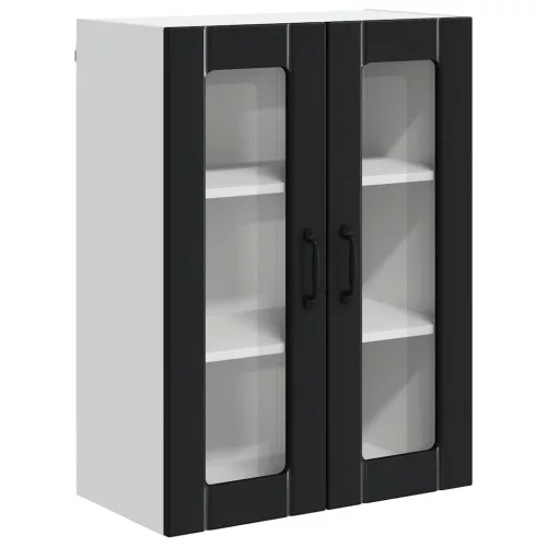 Fali konyhaszekrény polcokkal Fekete 60 x 31 x 80 cm Faanyag