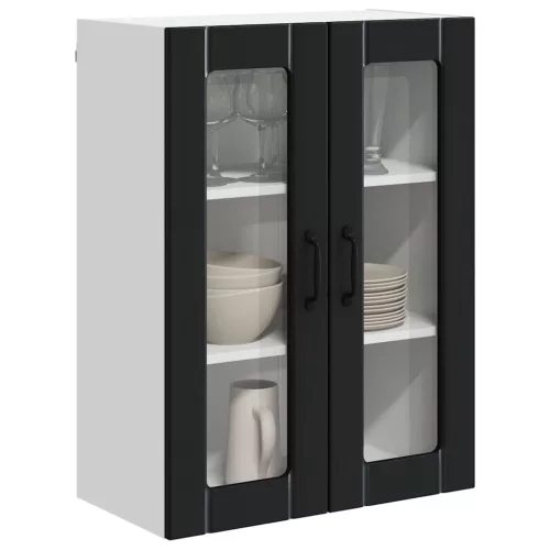 Fali konyhaszekrény polcokkal Fekete 60 x 31 x 80 cm Faanyag