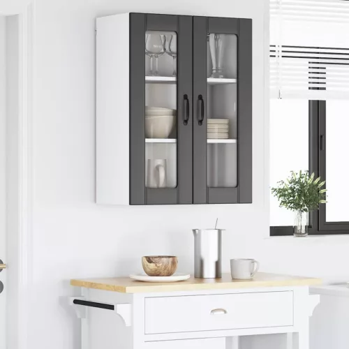 Fali konyhaszekrény polcokkal Fekete 60 x 31 x 80 cm Faanyag