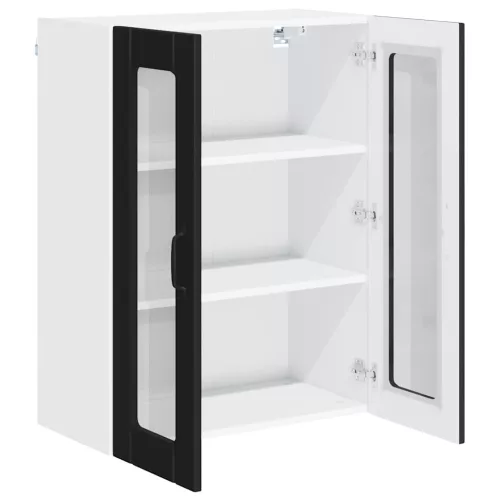 Fali konyhaszekrény polcokkal Fekete 60 x 31 x 80 cm Faanyag