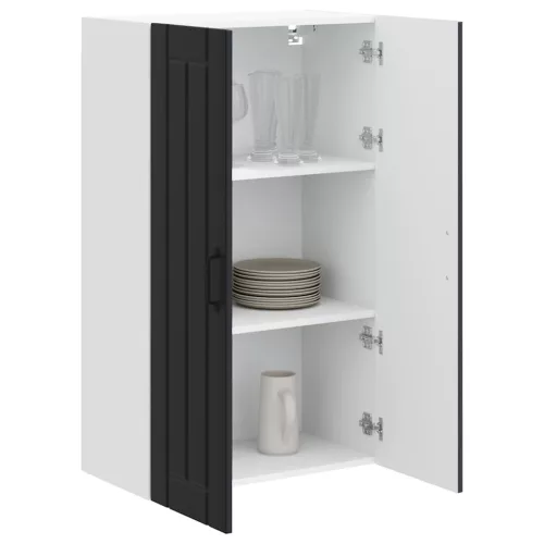 Fali konyhaszekrény polcokkal Fekete 60 x 31 x 100 cm Faanyag