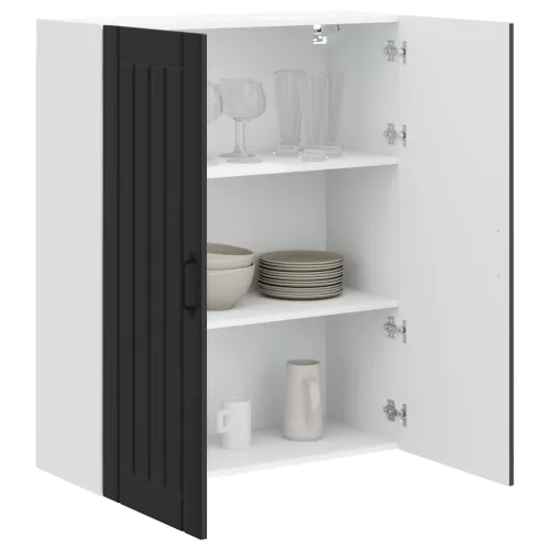 Fali konyhaszekrény polcokkal Fekete 80 x 31 x 100 cm Faanyag