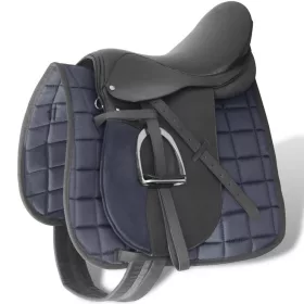  Lovaglás Nyereg Készlet 16 "Valódi Bőr Fekete 14 cm 5-az-1- be