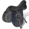Lovaglás Nyereg Készlet 16 "Valódi Bőr Fekete 14 cm 5-az-1- be