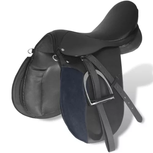 Lovaglás Nyereg Készlet 16 "Valódi Bőr Fekete 14 cm 5-az-1- be