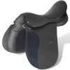 Lovaglás Nyereg Készlet 16 "Valódi Bőr Fekete 14 cm 5-az-1- be