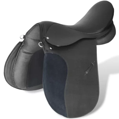 Lovaglás Nyereg Készlet 16 "Valódi Bőr Fekete 14 cm 5-az-1- be