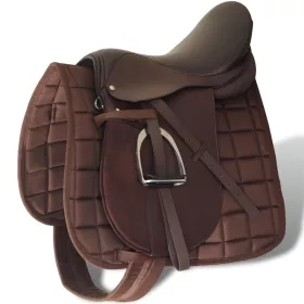   Lovaglás Nyereg Készlet 16 "Valódi Bőr Barna 14 cm 5-az-1- be