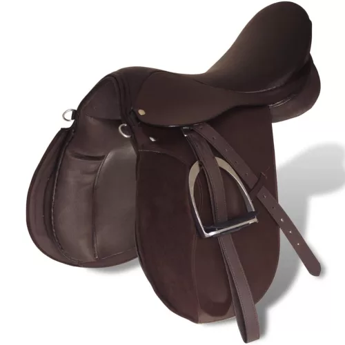 Lovaglás Nyereg Készlet 16 "Valódi Bőr Barna 14 cm 5-az-1- be