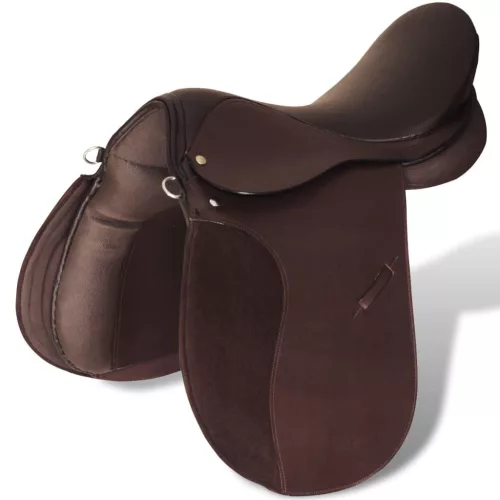 Lovaglás Nyereg Készlet 16 "Valódi Bőr Barna 14 cm 5-az-1- be