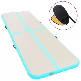   Zöld PVC felfújható tornaszőnyeg pumpával 400 x 100 x 10 cm