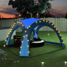   Kék rendezvénysátor LED-del és 4 oldalfallal 3,6 x 3,6 x 2,3 m