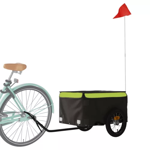 Fekete-zöld vas kerékpár-utánfutó 30 kg