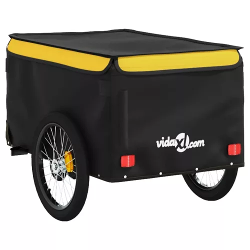 Fekete-sárga vas kerékpár-utánfutó 30 kg