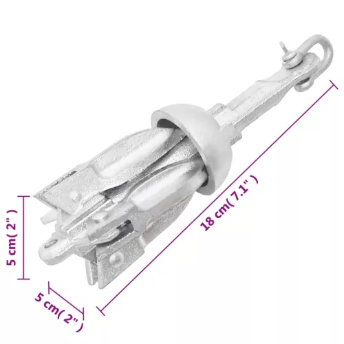 Ezüst összecsukható tűzihorganyzott öntöttvas horgony 0,7 kg