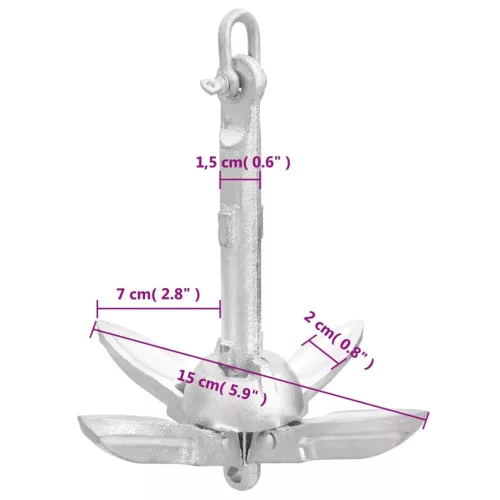 Ezüst összecsukható tűzihorganyzott öntöttvas horgony 0,7 kg