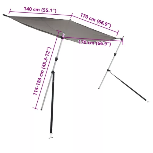 Antracit T-alakú árnyékolóhosszabbító 170 x 170 x (115-183) cm